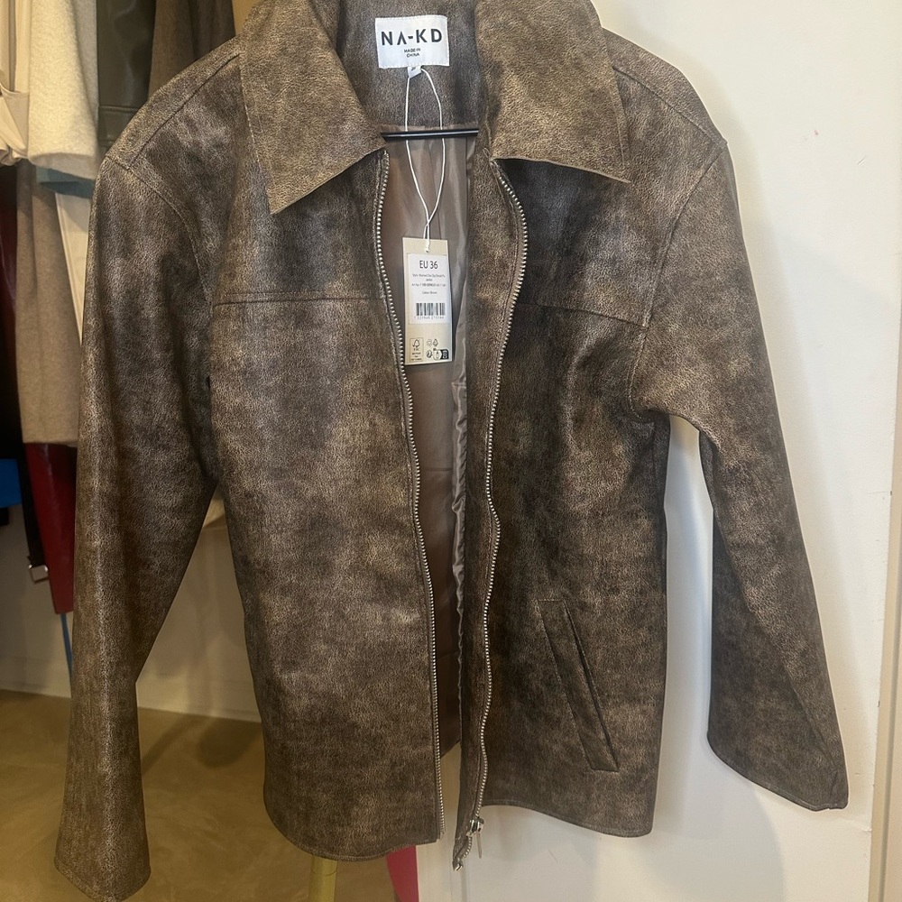 NAKD Oversized Washed Out Zip Detail Pu Jacket